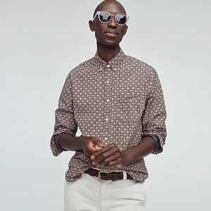 J. Crew Navy Blue Medallion Print 98% Organic Cotton Poplin Button Down Shirt